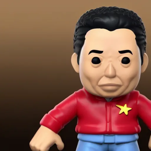 Image similar to 3 d render of funko pop figurine of hugo chavez. realistic. photo. photorealistic. detailed. high quality. high resolution. lossless quality. lossless. 8 k. hdr. 4 k. 8 k resolution. 1 6 k resolution