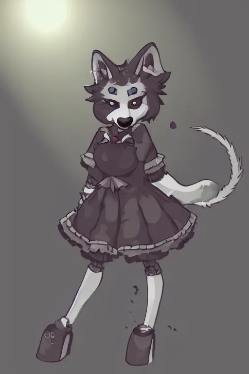 Image similar to anthropomorphic wolf fursona wearing a maid outfit, backlighting, furry art, trending on artstation, digital art, trending on furaffinity