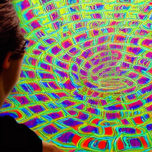 Image similar to A drawing. A rip in spacetime. Did this device in his hand open a portal to another dimension or reality?! bismuth by Sandy Skoglund exciting