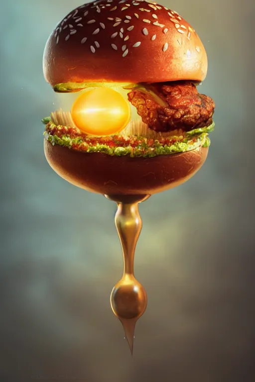 Image similar to a hamburger as a faberge egg, anatomy, bathed in light, highly detailed, photorealistic, artstation, smooth, sharp focus, illustration, unreal engine 5, 8 k, art by artgerm and greg rutkowski and edgar maxence