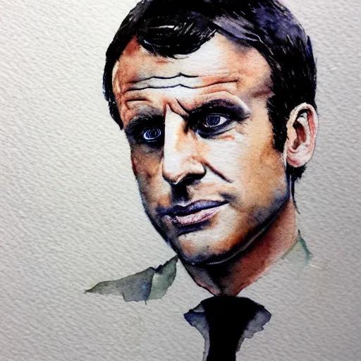 Prompt: Emmanuel Macron watercolor portrait