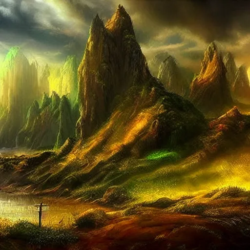 Image similar to mystical fantasy landscape, realistic