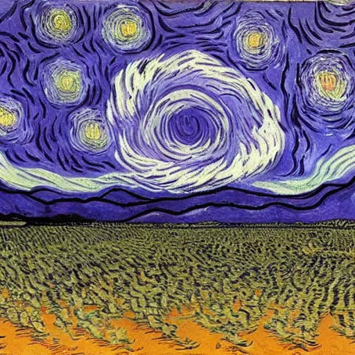 Image similar to painting of alien invasion apocalypse by Vincent Van Gogh