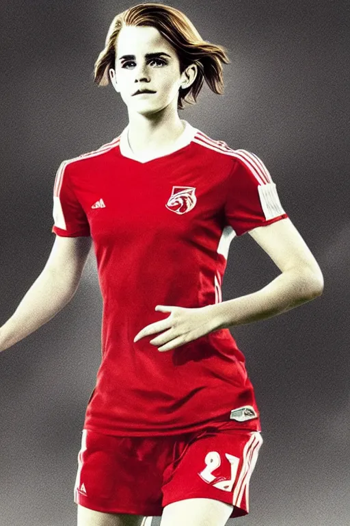 Image similar to a portrait of emma watson as a lokomotiv football player, hyper realistic, highly detailed