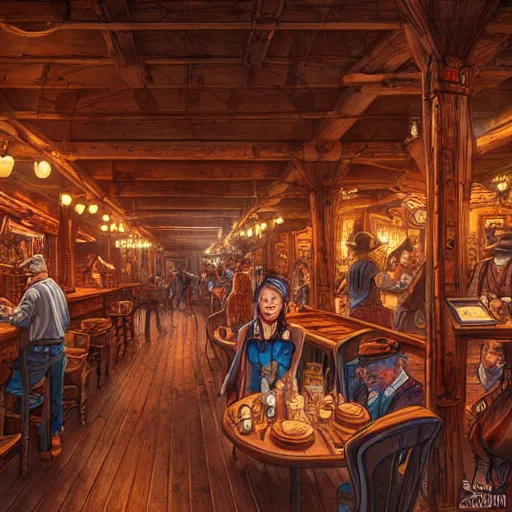 Image similar to old western saloon interior, extremely detailed, sharp focus, wide view, full body shot, smooth, digital illustration, by james jean, by rossdraws, frank franzzeta, sakimichan