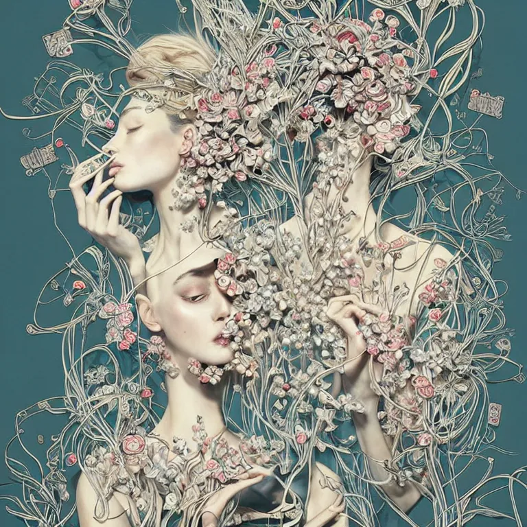 Image similar to fragrance advertising campaign by james jean, highly detailed, intricate, very beautiful