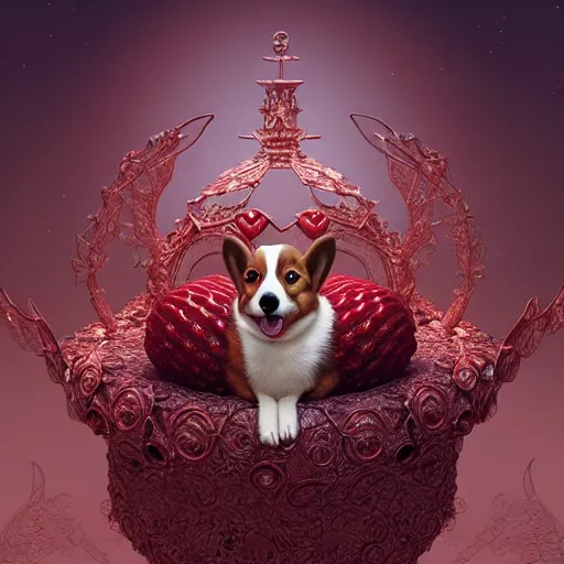 Prompt: cross between a corgi and a strawberry : by michal karcz, daniel merriam, victo ngai and guillermo del toro : ornate, dynamic, particulate, intricate, elegant, highly detailed, centered, artstation, smooth, sharp focus, octane render