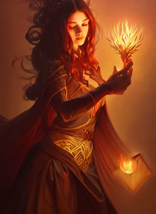 Prompt: fire wizard, deep focus, d & d, fantasy, intricate, elegant, highly detailed, digital painting, artstation, concept art, matte, sharp focus, illustration, hearthstone, art by artgerm and greg rutkowski and alphonse mucha