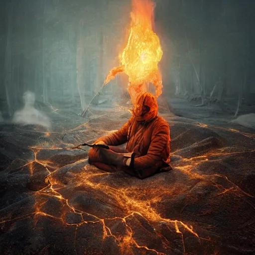 Prompt: Editorial Masterpiece extremely realistic Legendary elemental High Orders Nephilim Virtues figure infused with coalesced crystalline fire by Erik Johansson, perfect light