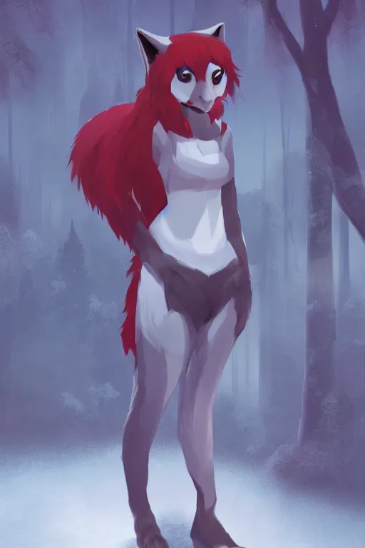 Image similar to furry anthro wolf fursona, a full body portrait of a the sellsword marissa bell, short red hair, fantasy, makoto shinkai, james gilleard, very detailed, matte, gaussian blur