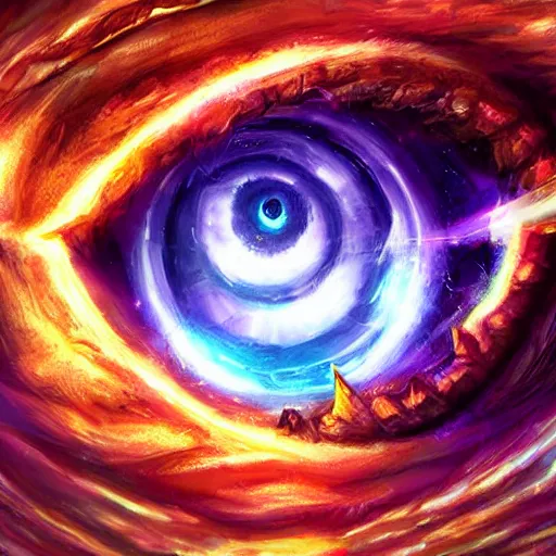 Image similar to giant eye magic spell, magic spell surrounded by magic smoke, hearthstone coloring style, epic fantasy style art, fantasy epic digital art