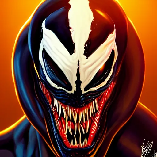 Image similar to venom from spiderman, perfect eyes, full body shot, portrait, vivid colors, elegant, concept art, sharp focus, digital art, Hyper-realistic, 4K, Unreal Engine, Highly Detailed, HD, Dramatic Lighting by Brom, trending on Artstation