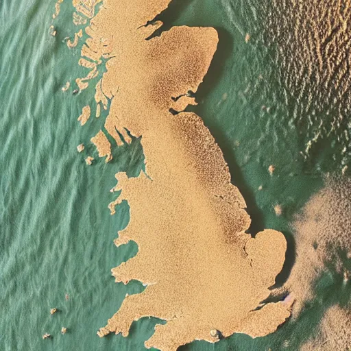 Image similar to satellite photo of the united kingdom fully covered in dry desert brown sand