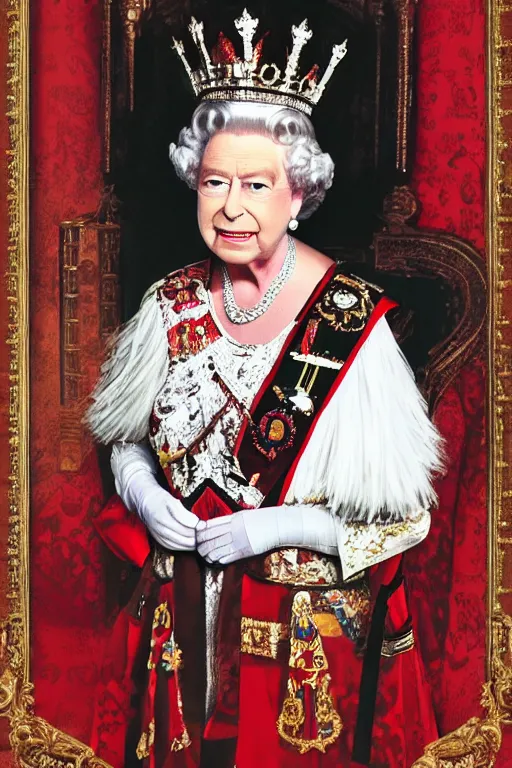 Image similar to photo of queen elizabeth ii as quin of cards from alice in wonderlands