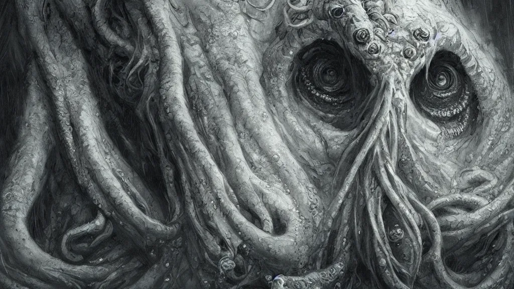 Image similar to monstrosity portrait of Cthulhu, hyperdetailed, artstation, cgsociety, by greg rutkowski, by Gustave Dore