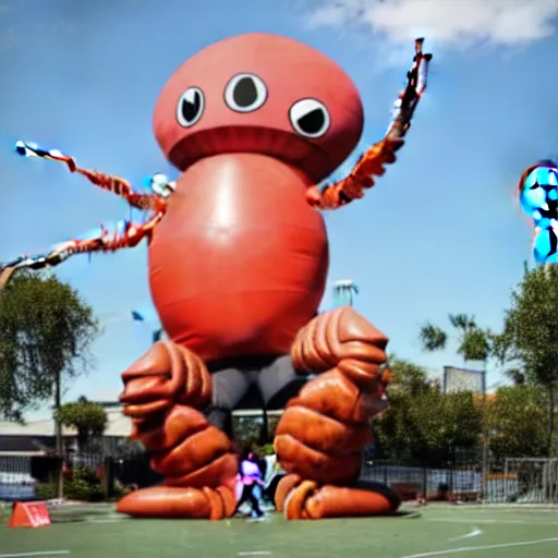 Image similar to giant human lobster playing basketball