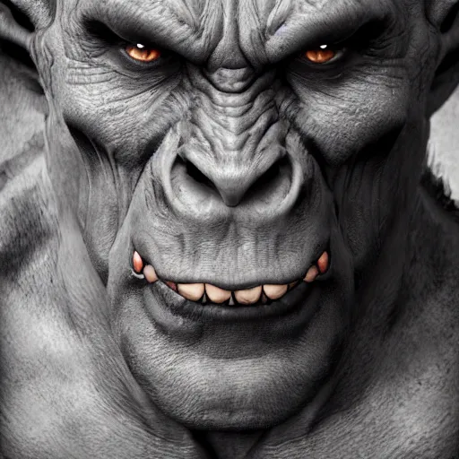 Prompt: photorealistic portrait of an orc, extremely detailed facial structure and eyes