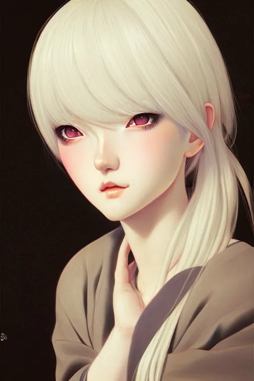 Image similar to portrait Anime girl, cute-fine-face, white-hair pretty face, realistic shaded Perfect face, fine details. Anime. realistic shaded lighting by Ilya Kuvshinov and Gustav Klimt