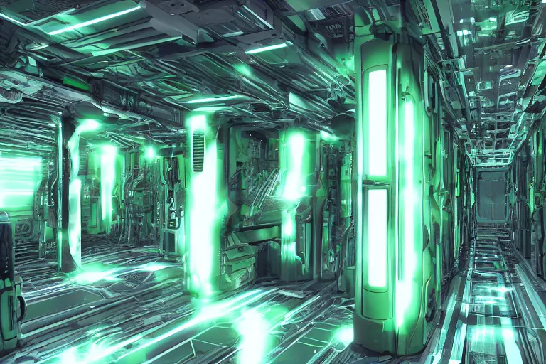 Prompt: parallax datacenter server room interior single mono colossus green rusty android robosaurus cyborg artstation cinematic detailed concept art sharp coherent cgsociety symmetric perfect well balanced shadows lotr supercomputer starwars