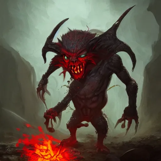 Prompt: enraged goblin in fighting pit, red eyes, d & d, fantasy, concept art, artstation
