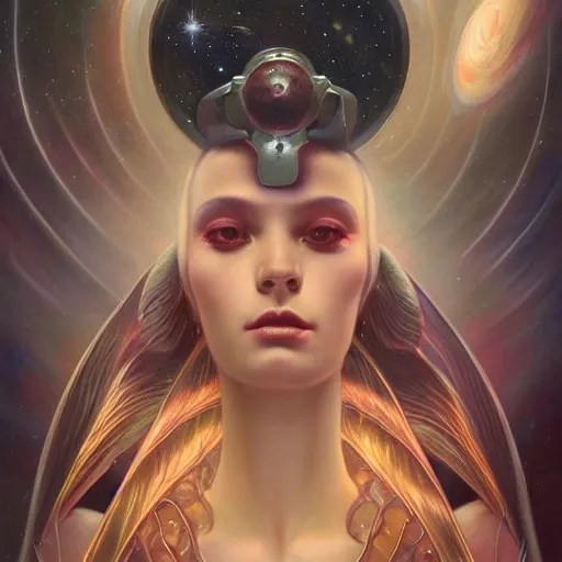 Prompt: a beautiful portrait of a cosmic goddess by Jim Burns and Tom Bagshaw