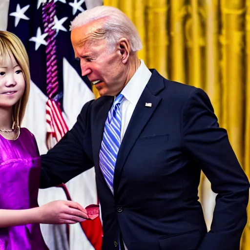 Prompt: joe biden giving asuka the medal of honor, photograph by, 4 k