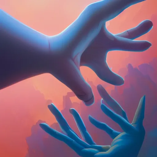 Image similar to a hand reaching out to another hand, behance hd by jesper ejsing, by rhads, makoto shinkai and lois van baarle, ilya kuvshinov, rossdraws global illumination ray tracing hdr radiating a glowing aura