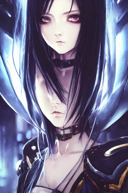 Image similar to portrait Anime girl in cyberpunk trinity blood armor, cute-fine-face, black-hair pretty face, realistic shaded Perfect face, fine details. Anime. realistic shaded lighting by Ilya Kuvshinov katsuhiro otomo ghost-in-the-shell, magali villeneuve, artgerm, rutkowski, WLOP Jeremy Lipkin and Giuseppe Dangelico Pino and Michael Garmash and Rob Rey and Yoshitaka Amano and Thores Shibamoto