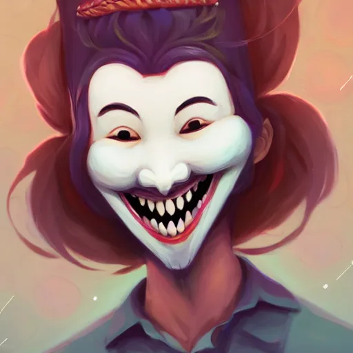 Prompt: a portrait of the smiling happy mask salesman, eyes closed, art by lois van baarle and loish and ross tran and rossdraws and sam yang and samdoesarts and artgerm and saruei and disney, digital art, highly detailed, intricate, sharp focus, trending on artstation hq, deviantart, unreal engine 5, 4 k uhd image