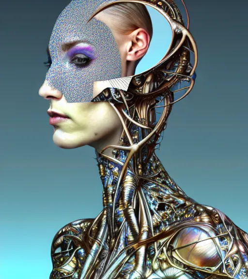 Prompt: futuristic minimalist 3 d model of detailed realistic beautiful young groovypunk queen of andromeda galaxy in full regal attire. face portrait. art nouveau!!!, symbolist, visionary, baroque, giant fractal details. horizontal symmetry by zdzisław beksinski, iris van herpen, raymond swanland and alphonse mucha. highly detailed, hyper - real