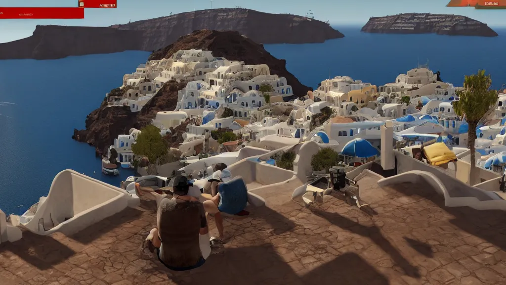 Image similar to Screenshot from Watchdogs in Santorini