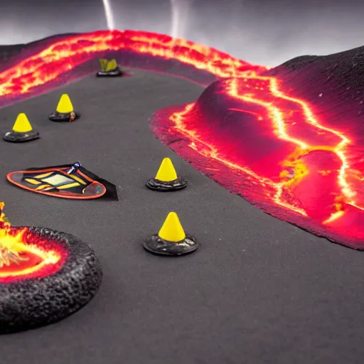 Image similar to diorama of a lava-themed mario kart track, studio lighting, high quality photo