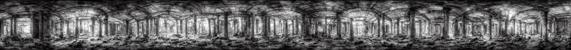 Image similar to photo of an immersive forgotten panopticon well, with columns and destroyed cybernetics from an ancient civilization, photorealistic, full of eyes, higly detailed dark, 3 6 0 picture, panorama, 3 5 mm slide, trending on flickr, in the style of francesca woodman, zachary corzine, zhelong xu, greg rutkowski and anders zorn