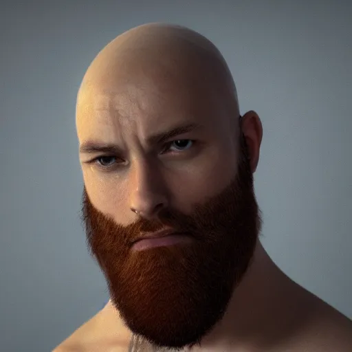 Image similar to portrait of jacques, hyper realistic, beard, no hair, octane render, cinematic, movie screenshot,