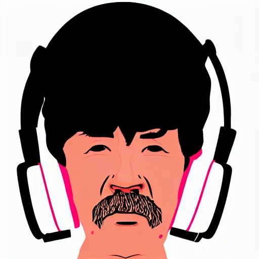 Prompt: middle aged streamer on twitch, stubble beard, red headphones, in the style of tatsuro kiuchi