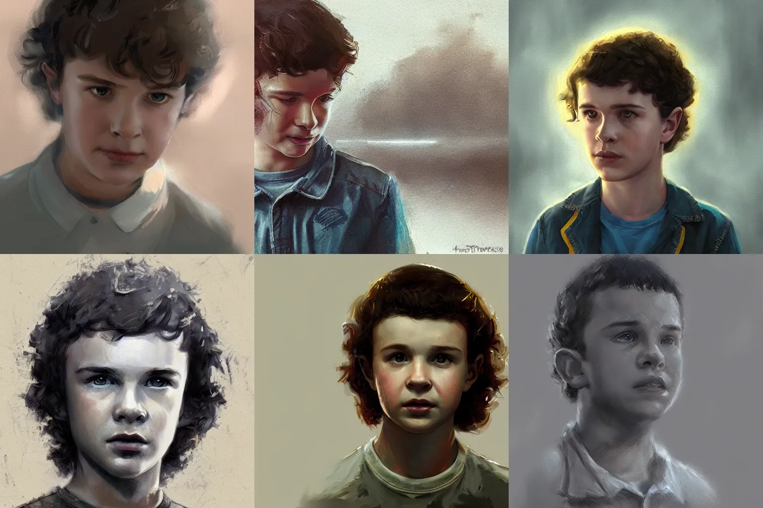 Prompt: Dustin from stranger things, Craig Mullins, Portrait, featured on art station