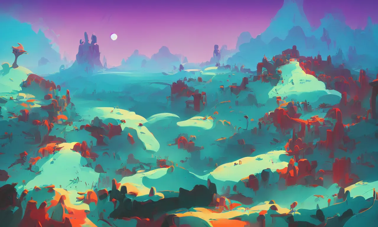 Prompt: a serene landscape painting by anton fadeev and roger dean