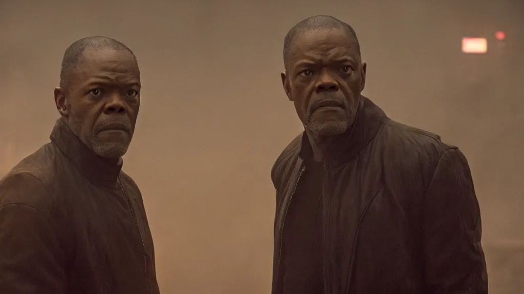 Prompt: Samuel L. Jackson in Blade Runner 2049, cinematic film still