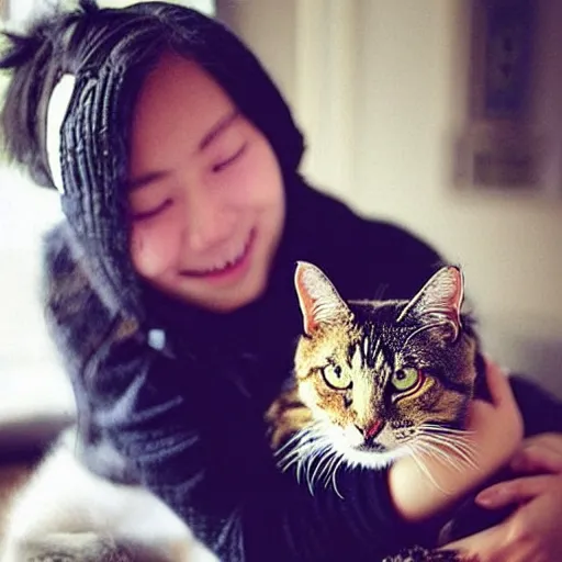 Image similar to “ a girl called lia with her cat ”