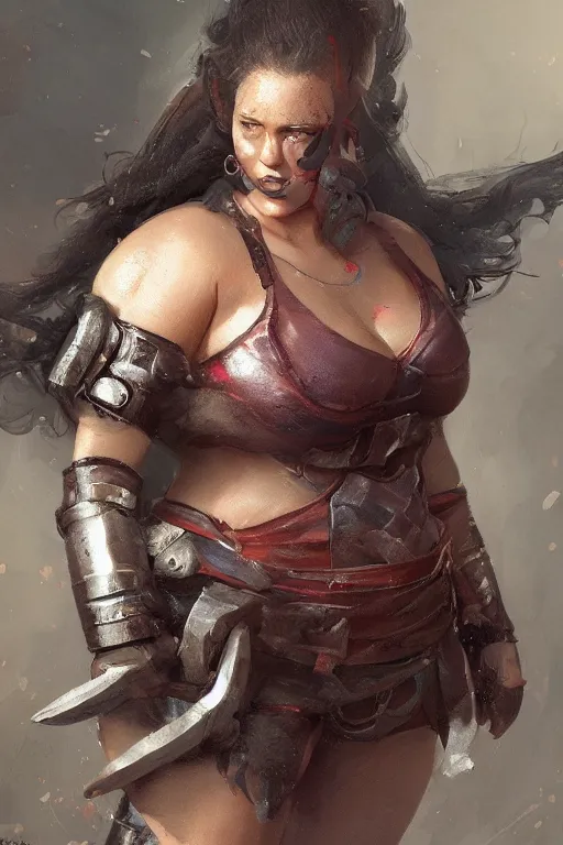 Image similar to a full body portrait of a beautiful chonky young female warrior as drawn by eric anthony johnson ericanthonyj artstation artgerm greg rutkowski and magali villeneuve 8 k subsurface scattering, soft light