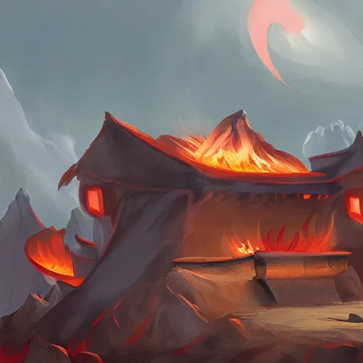 Prompt: concept art painting of a Fire Nation colony on the coast of the Earth Kingdom