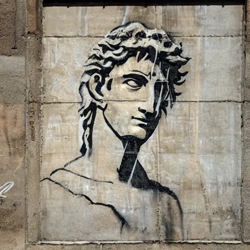 Image similar to graffiti of michelangelo's david, stencil