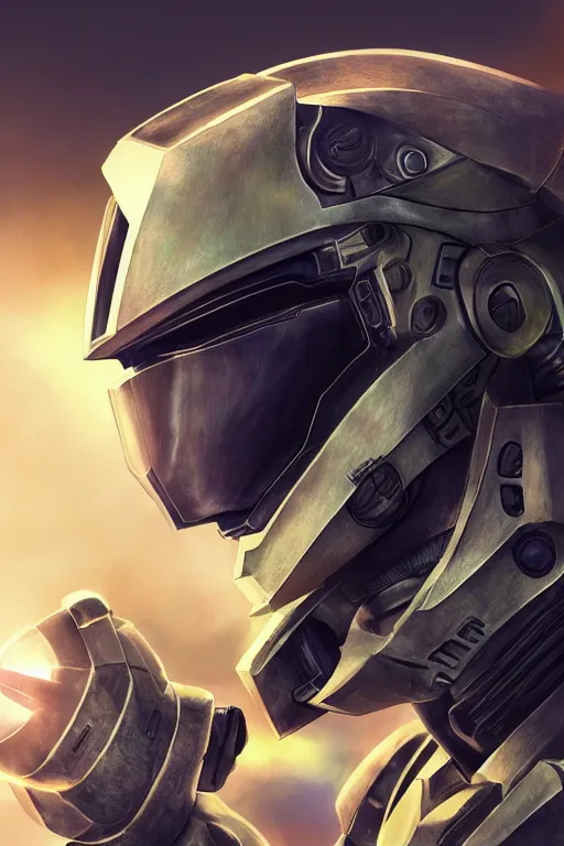 Image similar to robot ninja mask helmet halo master chief radiating a glowing aura global illumination ray tracing hdr fanart arstation by ian pesty and katarzyna da „ bek - chmiel