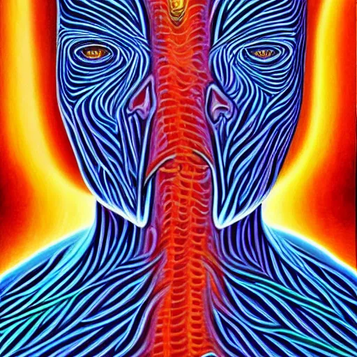 Prompt: Alex Grey painting of a migraine