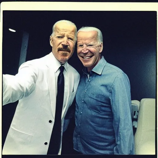 Image similar to Walter White and Joe Biden selfie, polaroid