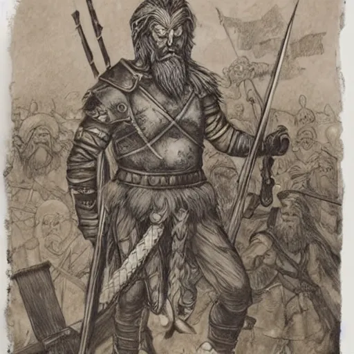 Prompt: odin with huggin and munning on his shoulders walking through the sea of death, followed by the valkyries army. he is holding gungir in his right hand, 6 0 mm portrait photo