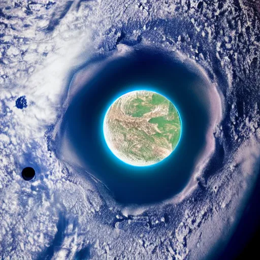 Prompt: a hole on planet earth visible from space. Highly detailed. Photography. 8K.