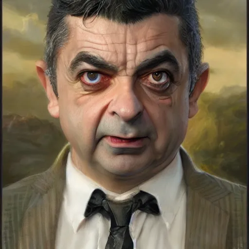 Image similar to Rowan Atkinson as a fantasy D&D character, portrait art by Donato Giancola and Bayard Wu, digital art, trending on artstation, 4k