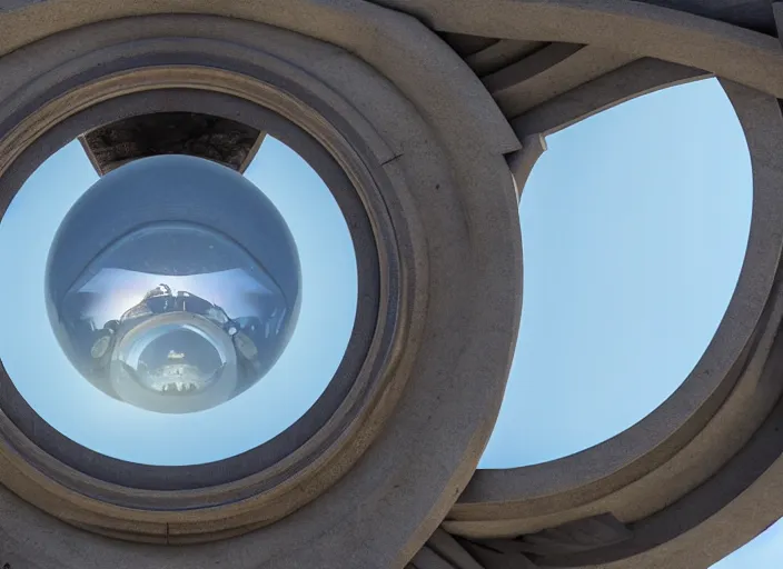 Image similar to an alien humanoid trapped within a perfectly symmetrical and symmetrical translucent sphere. above the pedestal of a museum. semi - reflective. detailed still life. texture. 4 k post - processing highly detailed surfaces. cinematic lighting