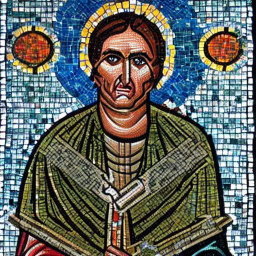 Prompt: happy saint bolsonaro of lost brazil smiling in byzantine mosaic, colorful, hyperdetailed, christian art